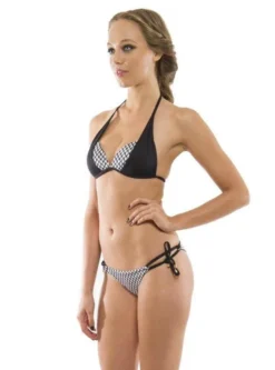 Aquarella Endless Black And Checkered Padded Halter Top And Cheeky Side Tie Atomic Brazilian Swimwear Swimsuit Set -Beautiful Swimwear aquarella apparel accessories clothing swimwear aquarella endless black and checkered padded halter top and cheeky side tie atomic brazilian swimwear swimsuit set 28008272232546
