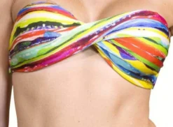 Rainbow Stripe Twisted Bandeau Bikini Top