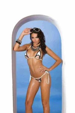 Extreme Micro White W/ Black Triangle Top & G-String Thong Bikini