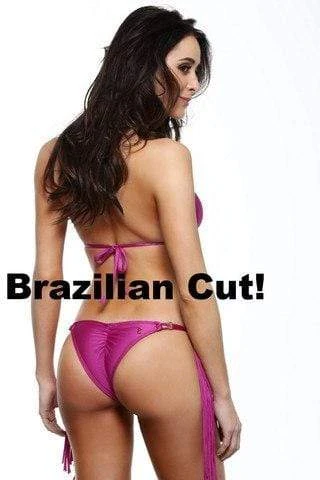 Guria Samba Shiny Fuchsia Bikini With Triangle Top And Fringe Brazilian Bottom 2 Guria Samba Shiny Fuchsia Bikini With Triangle Top And Fringe Brazilian Bottom - Image 2