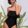 Black W/ Crochet Ruffle Luxury One Piece Swimsuit
