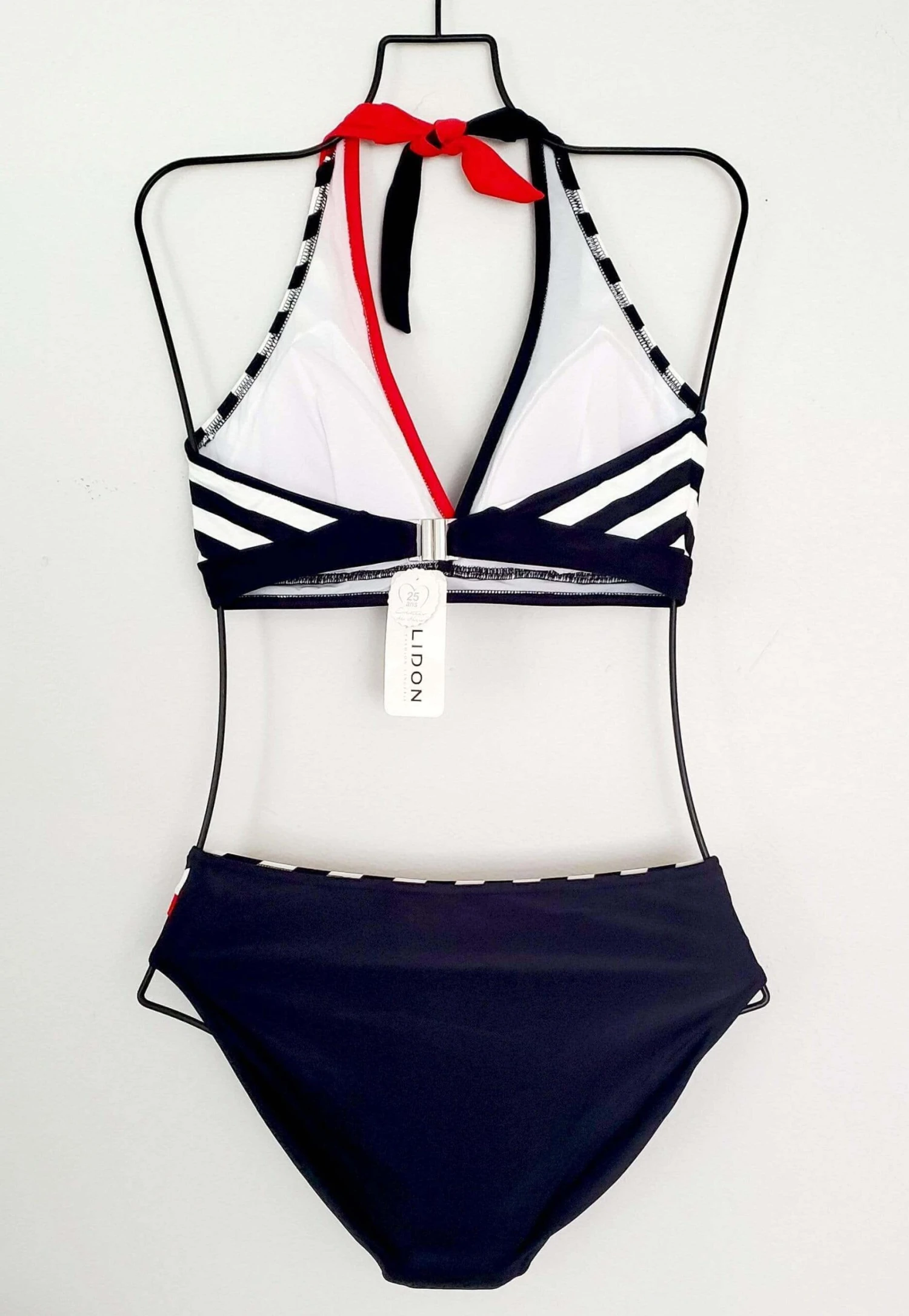 Black/White Stripe W/Red Trim Halter Top/Moderate Bottom 2 Black/White Stripe W/Red Trim Halter Top/Moderate Bottom - Image 2