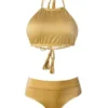 Liliana Montoya GAiA Bikini Gold Halter Top & High Waist Bottom Set