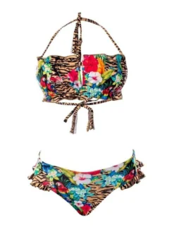 Liliana Montoya GAiA Rainforest Tiger Bandeau Top & Ruffled Bikini Bottom Set