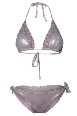 Sexy Pink Metallic Beaded Triangle Top & Cheeky Tie Side Bikini -Beautiful Swimwear shyleeq apparel accessories clothing swimwear sexy pink metallic beaded triangle top cheeky tie side bikini 2022 sexy shyleeq swimwear blue metallic beaded bikini 28545260978274